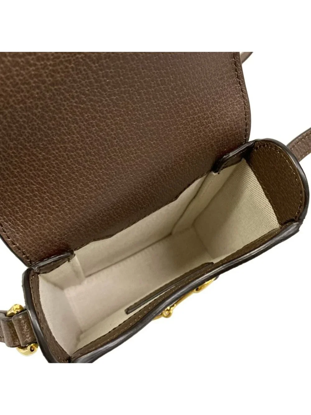 ★SOLD★ Gucci Shoulder Bag Horsebit Beige Dark Brown Multi Leather - Picture 7 of 15